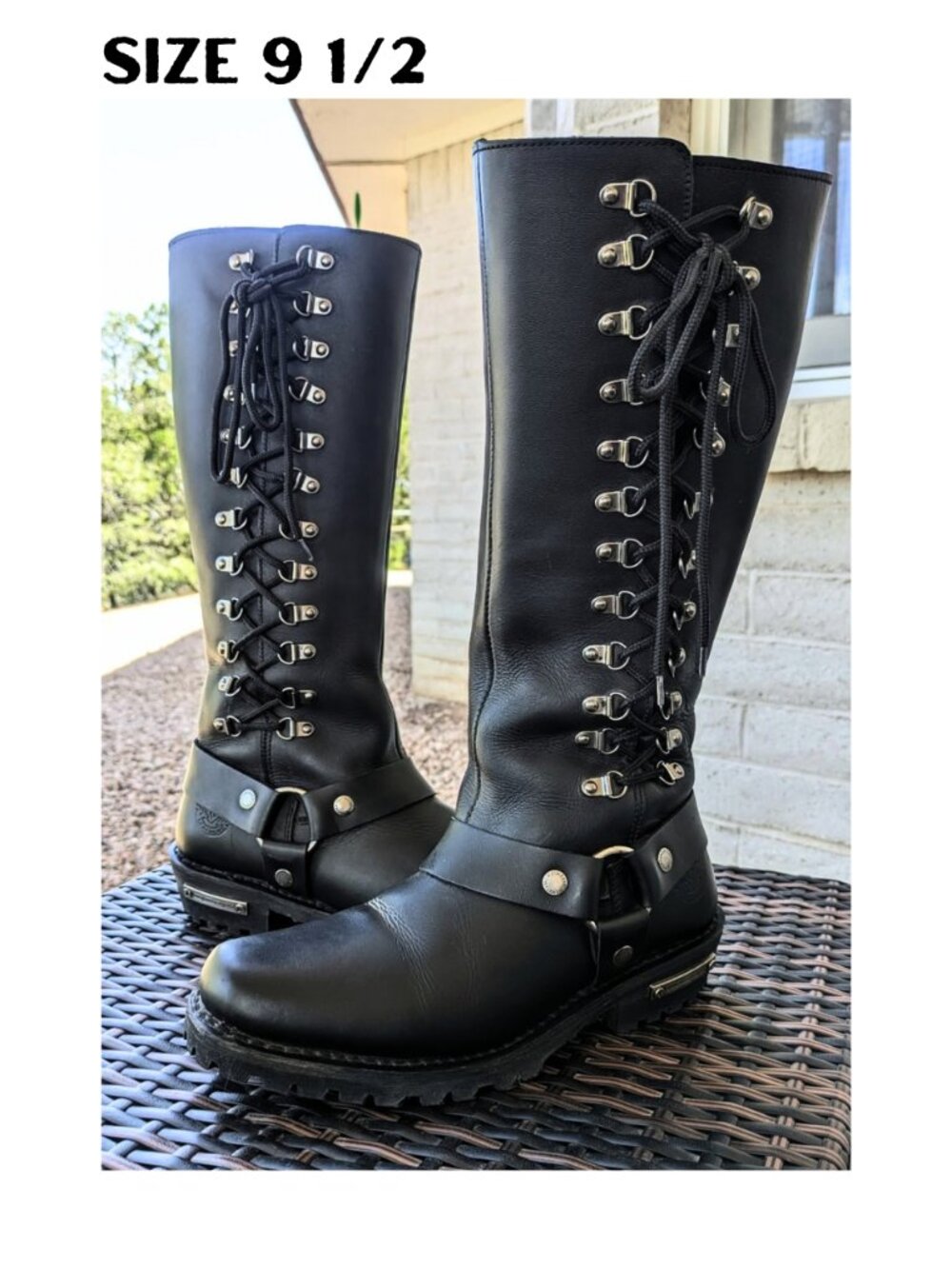 Milwaukee Leather Womens 9.5 Black Genuine Leather Harness Lace Motorcycle Boots